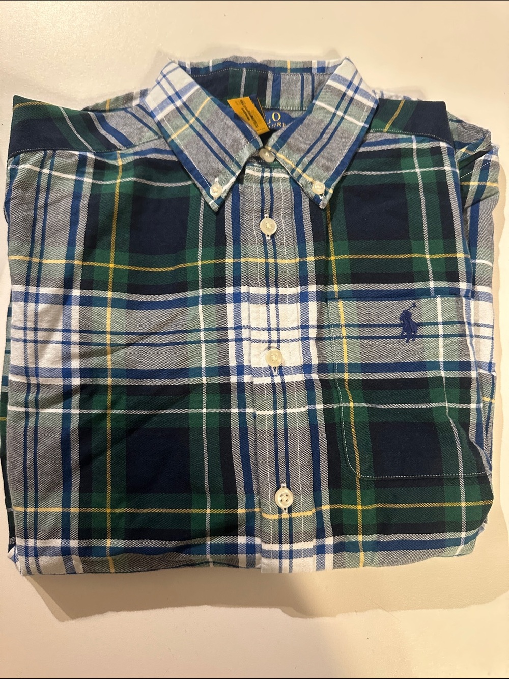 Polo by Ralph Lauren Navy, Green & Yellow Plaid Button-Down Shirt